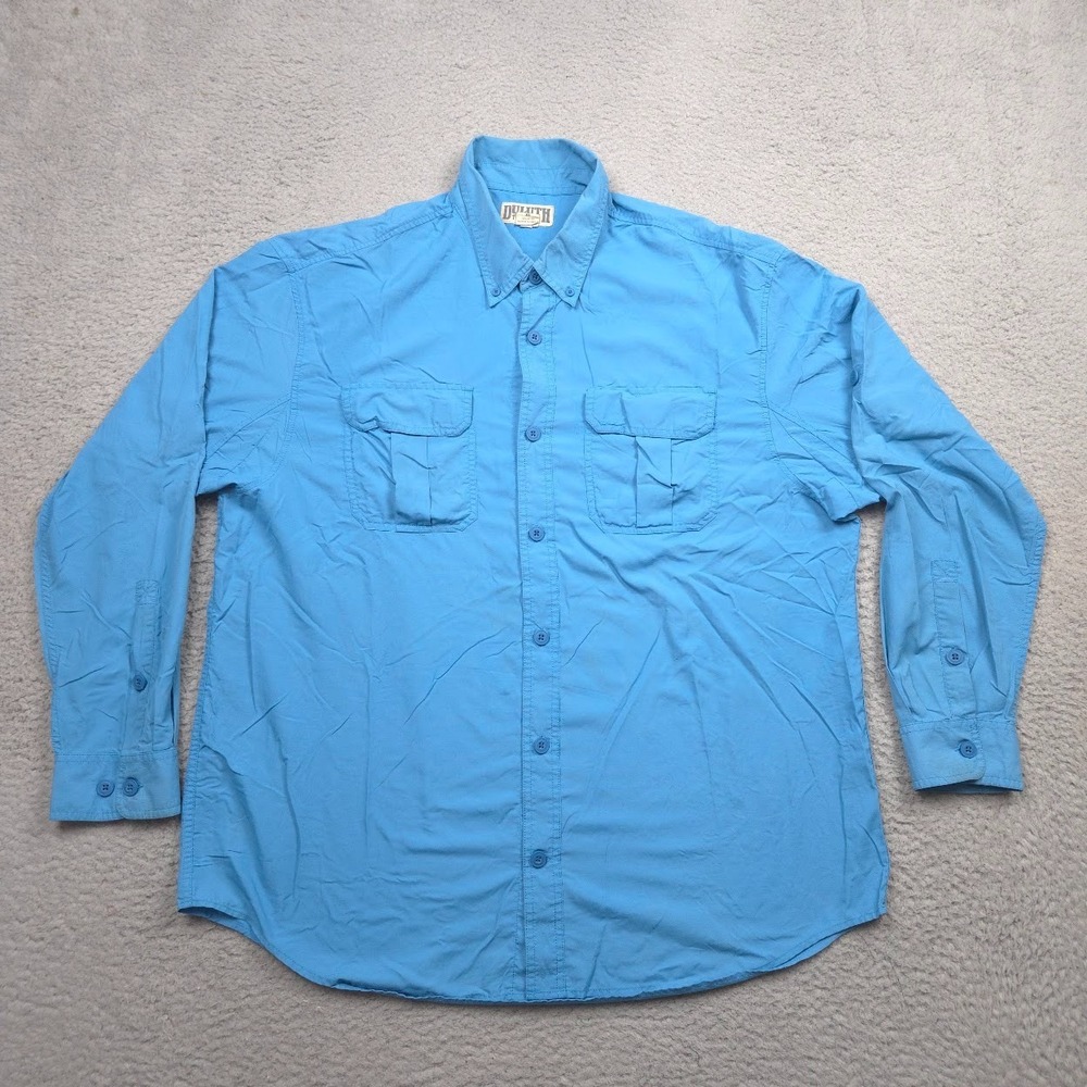 Duluth Trading Co Shirt Men XL 100% Nylon Long Sleeve Roll Tab Blue Utility